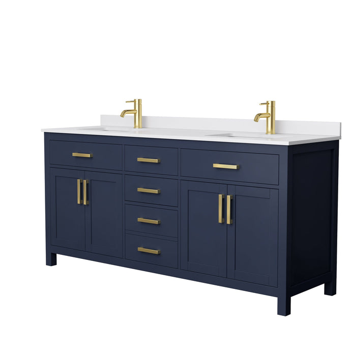 Wyndham Collection WCG242472DBLWCUNSMXX Beckett 72 Inch Double Bathroom Vanity in Dark Blue, White Cultured Marble Countertop, Undermount Square Sinks, No Mirror