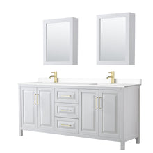 Load image into Gallery viewer, Wyndham Collection WCV252580DWGWCUNSMED Daria 80 Inch Double Bathroom Vanity in White, White Cultured Marble Countertop, Undermount Square Sinks, Medicine Cabinets, Brushed Gold Trim