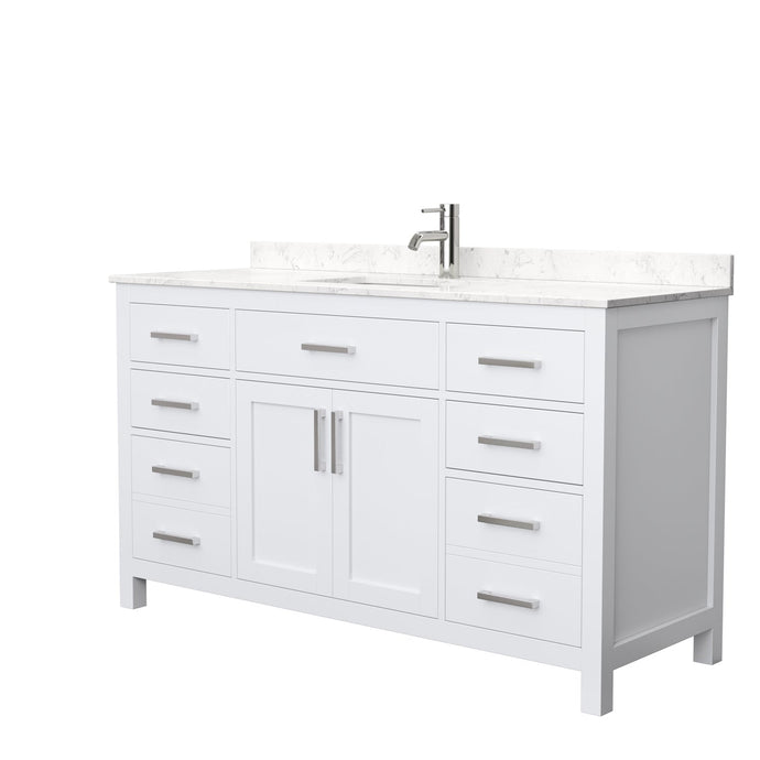 Wyndham Collection WCG242460SWHCCUNSMXX Beckett 60 Inch Single Bathroom Vanity in White, Carrara Cultured Marble Countertop, Undermount Square Sink, No Mirror