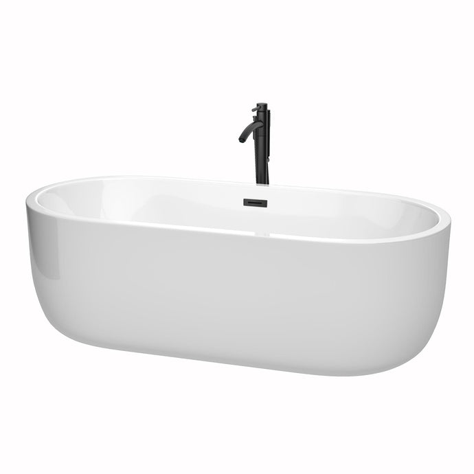 Wyndham Collection WCOBT101371MBATPBK Juliette 71 Inch Freestanding Bathtub in White with Floor Mounted Faucet, Drain and Overflow Trim in Matte Black