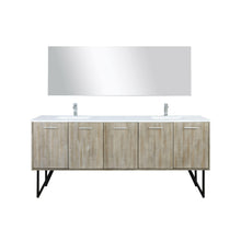 Load image into Gallery viewer, Lexora LLC80DKSOSM70FGM Lancy 80&quot; Rustic Acacia Double Bathroom Vanity, White Quartz Top, White Square Sinks, Balzani Gun Metal Faucet Set, and 70&quot; Frameless Mirror