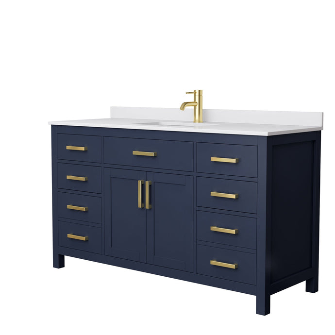 Wyndham Collection WCG242460SBLWCUNSMXX Beckett 60 Inch Single Bathroom Vanity in Dark Blue, White Cultured Marble Countertop, Undermount Square Sink, No Mirror