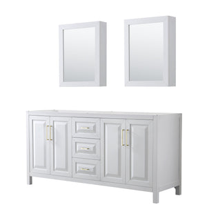 Wyndham Collection WCV252572DWGCXSXXMED Daria 72 Inch Double Bathroom Vanity in White, No Countertop, No Sink, Medicine Cabinets, Brushed Gold Trim