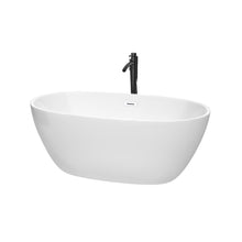 Load image into Gallery viewer, Wyndham Collection WCBTK156159SWATPBK Juno 59 Inch Freestanding Bathtub in White with Shiny White Trim and Floor Mounted Faucet in Matte Black