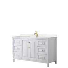 Load image into Gallery viewer, Wyndham Collection WCV252560SWGC2UNSMXX Daria 60 Inch Single Bathroom Vanity in White, Light-Vein Carrara Cultured Marble Countertop, Undermount Square Sink, Brushed Gold Trim