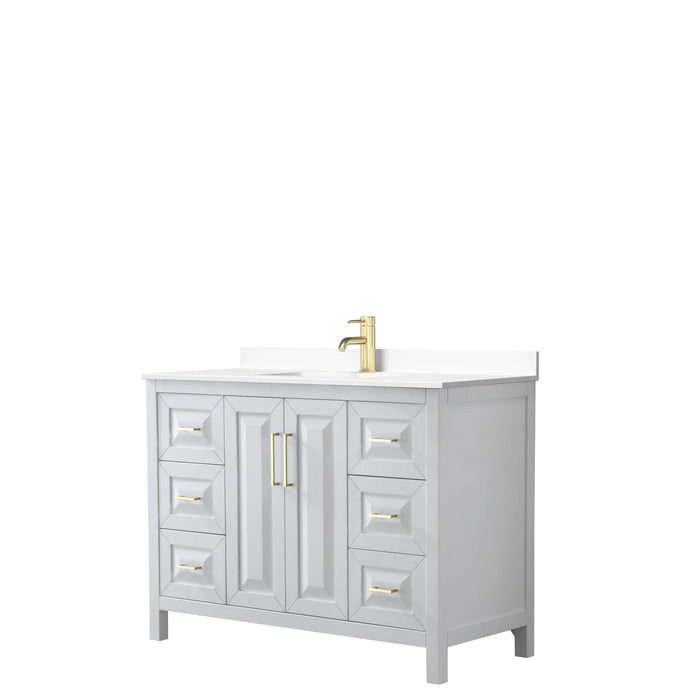 Wyndham Collection WCV252548SWGWCUNSMXX Daria 48 Inch Single Bathroom Vanity in White, White Cultured Marble Countertop, Undermount Square Sink, Brushed Gold Trim
