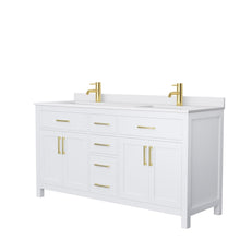 Load image into Gallery viewer, Wyndham Collection WCG242466DWGWCUNSMXX Beckett 66 Inch Double Bathroom Vanity in White, White Cultured Marble Countertop, Undermount Square Sinks, Brushed Gold Trim