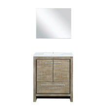 Load image into Gallery viewer, Lexora LLF30SKSOSM28 Lafarre 30&quot; Rustic Acacia Bathroom Vanity, White Quartz Top, White Square Sink, and 28&quot; Frameless Mirror