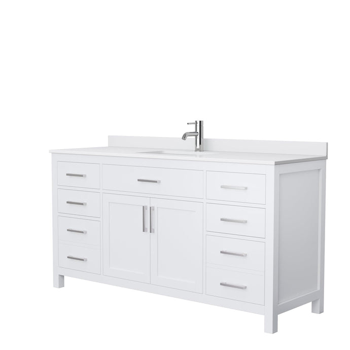 Wyndham Collection WCG242466SWHWCUNSMXX Beckett 66 Inch Single Bathroom Vanity in White, White Cultured Marble Countertop, Undermount Square Sink, No Mirror