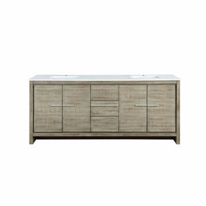 Lexora LLF80DKSOD000 Lafarre 80" Rustic Acacia Double Bathroom Vanity, White Quartz Top, and White Square Sinks
