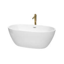 Load image into Gallery viewer, Wyndham Collection WCBTK156159PCATPGD Juno 59 Inch Freestanding Bathtub in White with Polished Chrome Trim and Floor Mounted Faucet in Brushed Gold