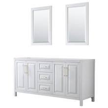 Load image into Gallery viewer, Wyndham Collection WCV252572DWGCXSXXM24 Daria 72 Inch Double Bathroom Vanity in White, No Countertop, No Sink, 24 Inch Mirrors, Brushed Gold Trim