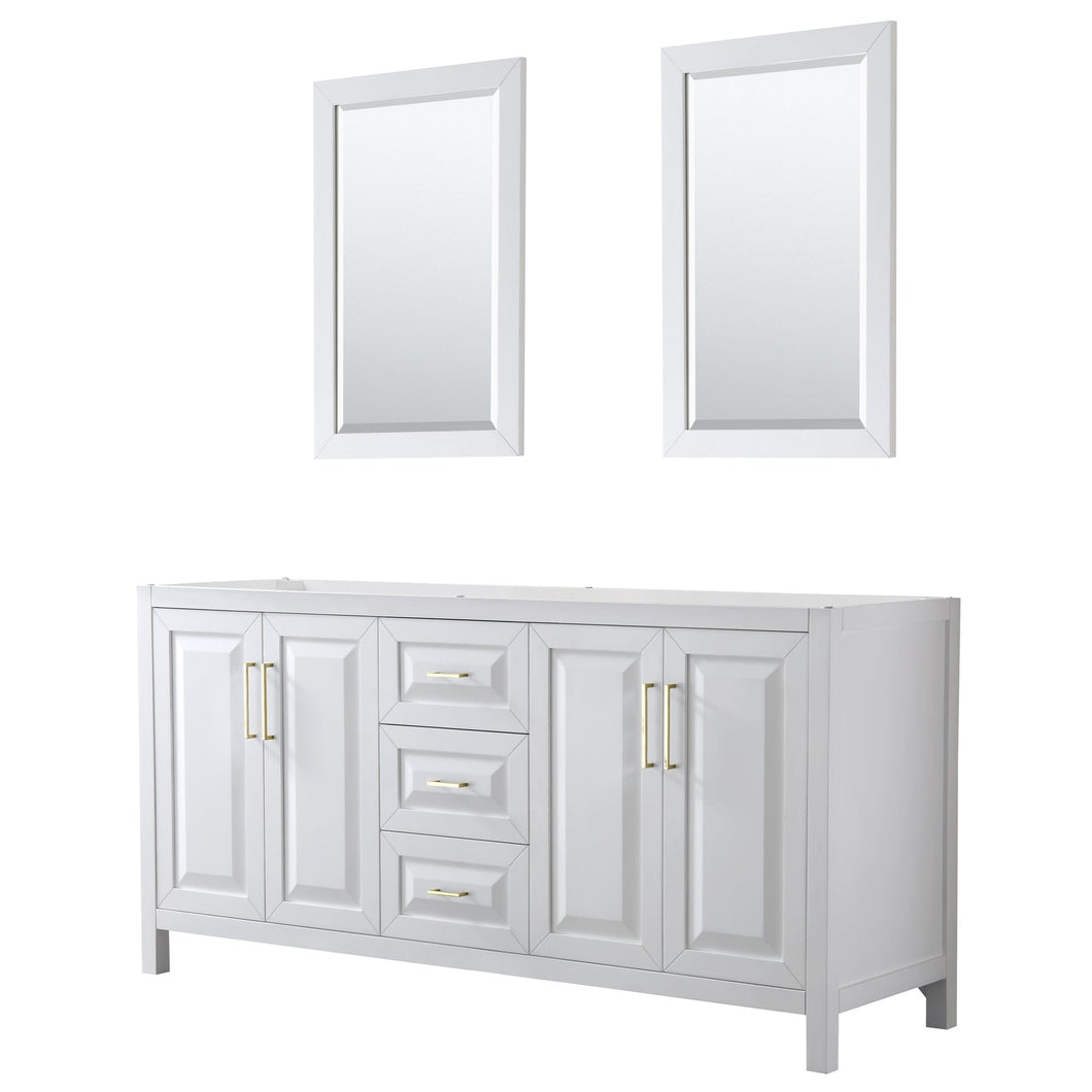 Wyndham Collection WCV252572DWGCXSXXM24 Daria 72 Inch Double Bathroom Vanity in White, No Countertop, No Sink, 24 Inch Mirrors, Brushed Gold Trim