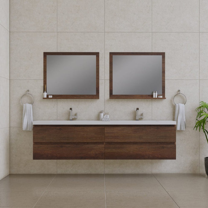 Alya Bath AB-MOF84D-RW Paterno 84 inch Modern Wall Mounted Bathroom Vanity, Rosewood