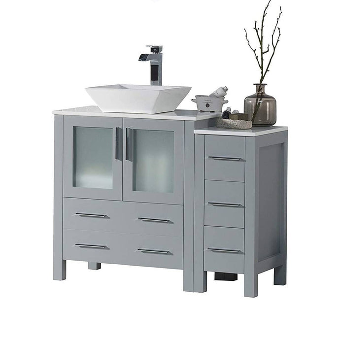 Blossom 001 42S 15 V Sydney 42 Inch Vanity with Ceramic Vessel Sink & Side Cabinet - Metal Grey