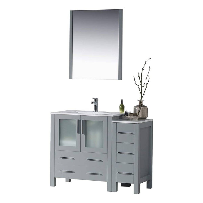 Blossom 001 42S 15 C M Sydney 42 Inch Vanity with Ceramic Sink & Mirror & Side Cabinet - Metal Grey