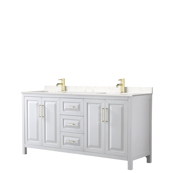 Wyndham Collection WCV252572DWGC2UNSMXX Daria 72 Inch Double Bathroom Vanity in White, Light-Vein Carrara Cultured Marble Countertop, Undermount Square Sinks, Brushed Gold Trim
