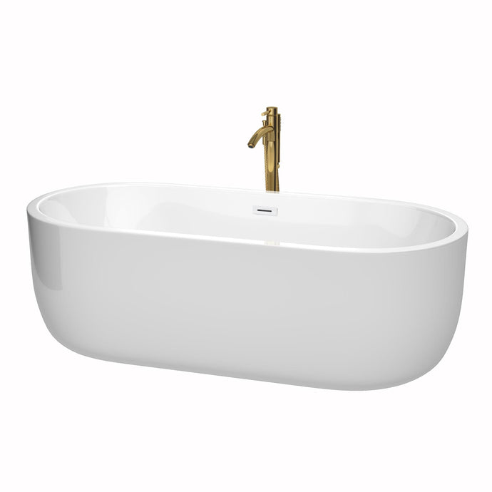 Wyndham Collection WCOBT101371SWATPGD Juliette 71 Inch Freestanding Bathtub in White with Shiny White Trim and Floor Mounted Faucet in Brushed Gold