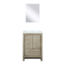 Load image into Gallery viewer, Lexora LLF24SKSOSM18 Lafarre 24&quot; Rustic Acacia Bathroom Vanity, White Quartz Top, White Square Sink, and 18&quot; Frameless Mirror