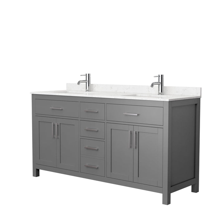 Wyndham Collection WCG242466DKGCCUNSMXX Beckett 66 Inch Double Bathroom Vanity in Dark Gray, Carrara Cultured Marble Countertop, Undermount Square Sinks, No Mirror