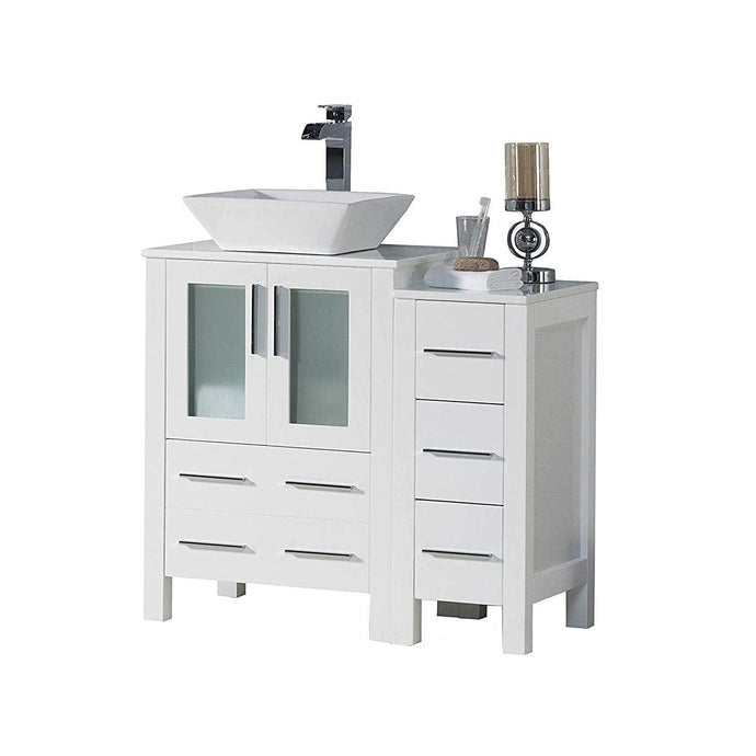 Blossom 001 36S 01 V Sydney 36 Inch Vanity with Ceramic Vessel Sink & Side Cabinet - White