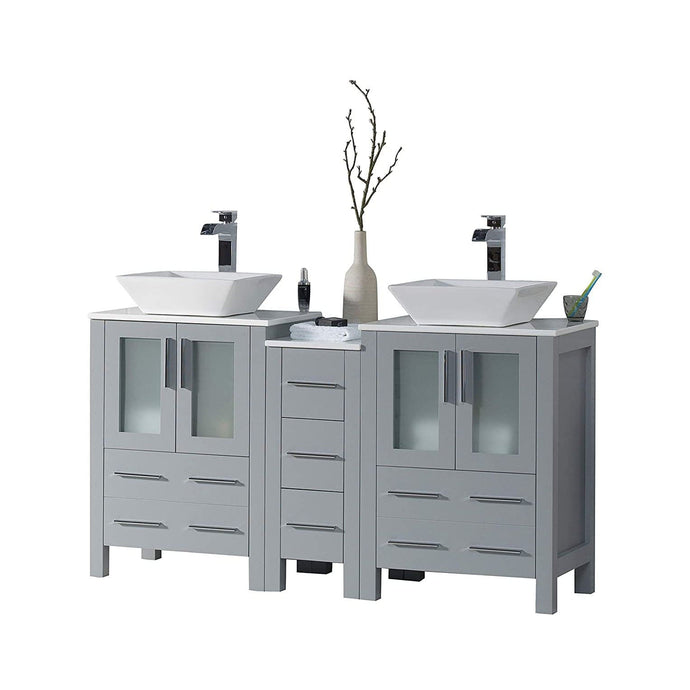 Blossom 001 60S1 15 V Sydney 60 Inch Vanity with Ceramic Double Vessel Sinks - Metal Gray