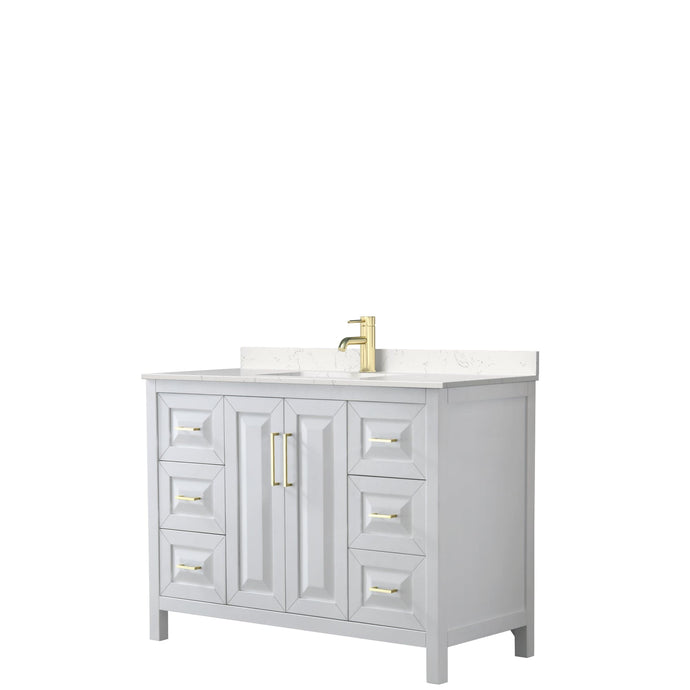 Wyndham Collection WCV252548SWGC2UNSMXX Daria 48 Inch Single Bathroom Vanity in White, Light-Vein Carrara Cultured Marble Countertop, Undermount Square Sink, Brushed Gold Trim