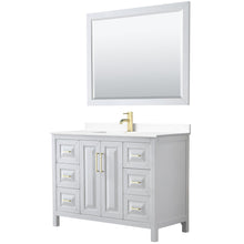 Load image into Gallery viewer, Wyndham Collection WCV252548SWGWCUNSM46 Daria 48 Inch Single Bathroom Vanity in White, White Cultured Marble Countertop, Undermount Square Sink, 46 Inch Mirror, Brushed Gold Trim
