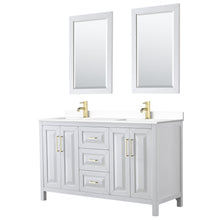 Load image into Gallery viewer, Wyndham Collection WCV252560DWGWCUNSM24 Daria 60 Inch Double Bathroom Vanity in White, White Cultured Marble Countertop, Undermount Square Sinks, 24 Inch Mirrors, Brushed Gold Trim