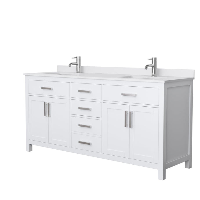 Wyndham Collection WCG242472DWHWCUNSMXX Beckett 72 Inch Double Bathroom Vanity in White, White Cultured Marble Countertop, Undermount Square Sinks, No Mirror