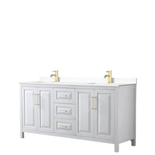 Load image into Gallery viewer, Wyndham Collection WCV252572DWGWCUNSMXX Daria 72 Inch Double Bathroom Vanity in White, White Cultured Marble Countertop, Undermount Square Sinks, Brushed Gold Trim