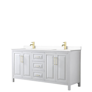 Wyndham Collection WCV252572DWGWCUNSMXX Daria 72 Inch Double Bathroom Vanity in White, White Cultured Marble Countertop, Undermount Square Sinks, Brushed Gold Trim