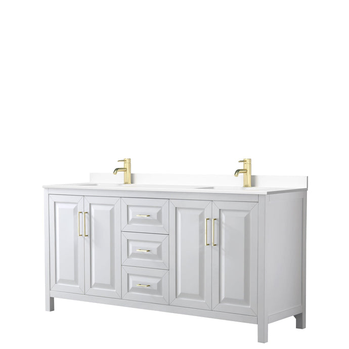 Wyndham Collection WCV252572DWGWCUNSMXX Daria 72 Inch Double Bathroom Vanity in White, White Cultured Marble Countertop, Undermount Square Sinks, Brushed Gold Trim