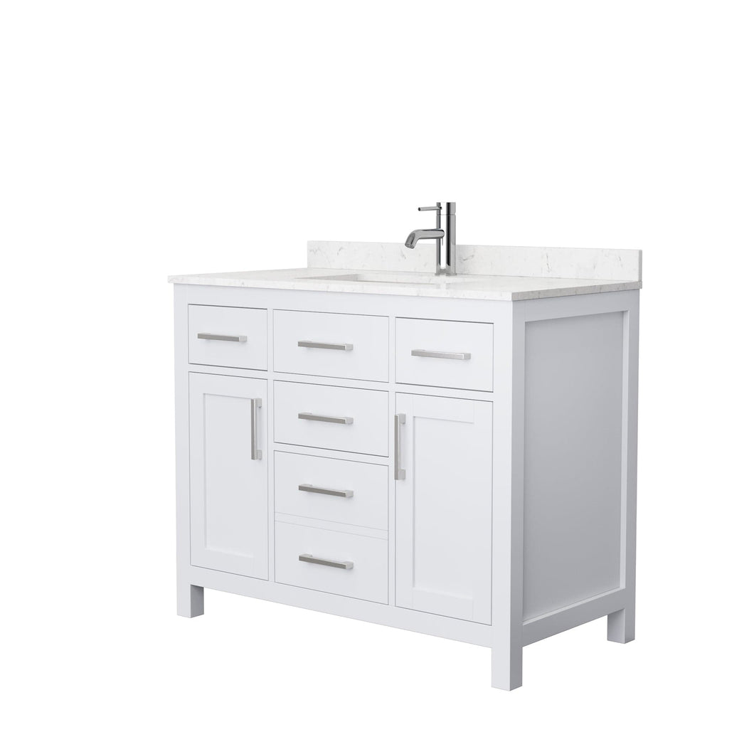 Wyndham Collection WCG242442SWHCCUNSMXX Beckett 42 Inch Single Bathroom Vanity in White, Carrara Cultured Marble Countertop, Undermount Square Sink, No Mirror