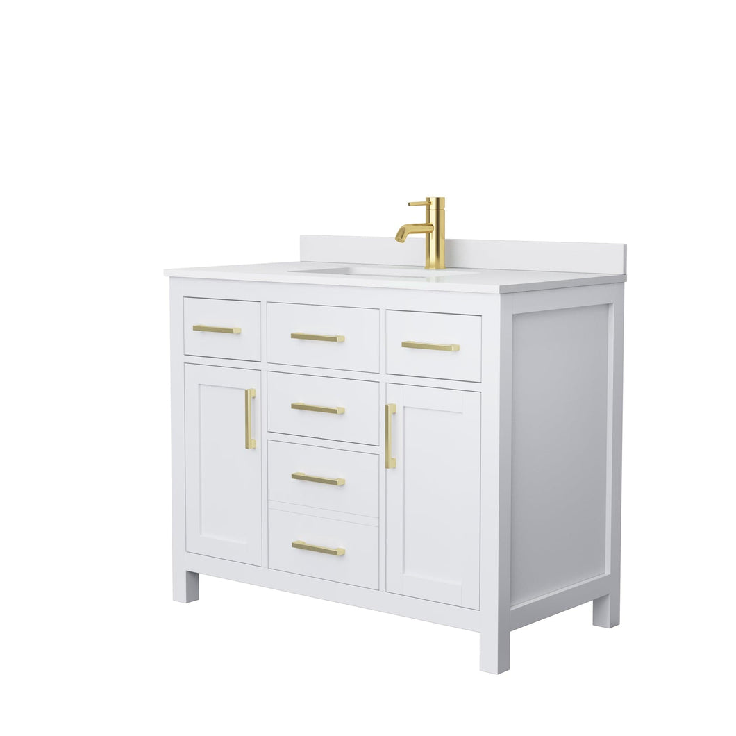 Wyndham Collection WCG242442SWGWCUNSMXX Beckett 42 Inch Single Bathroom Vanity in White, White Cultured Marble Countertop, Undermount Square Sink, Brushed Gold Trim