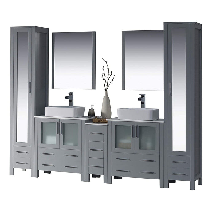 Blossom 001 102 15 V M Sydney 102 Inch Vanity with Ceramic Double Vessel Sinks & Mirrors - Metal Gray