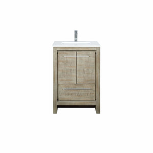 Lexora LLF24SKSOS000FCH Lafarre 24" Rustic Acacia Bathroom Vanity, White Quartz Top, White Square Sink, and Monte Chrome Faucet Set