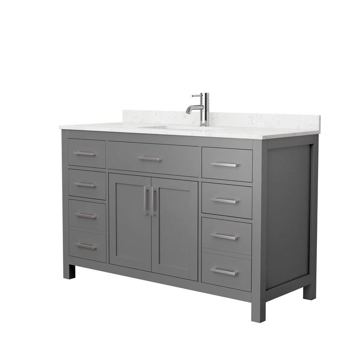 Wyndham Collection WCG242454SKGCCUNSMXX Beckett 54 Inch Single Bathroom Vanity in Dark Gray, Carrara Cultured Marble Countertop, Undermount Square Sink, No Mirror