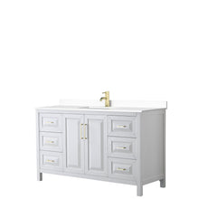 Load image into Gallery viewer, Wyndham Collection WCV252560SWGWCUNSMXX Daria 60 Inch Single Bathroom Vanity in White, White Cultured Marble Countertop, Undermount Square Sink, Brushed Gold Trim
