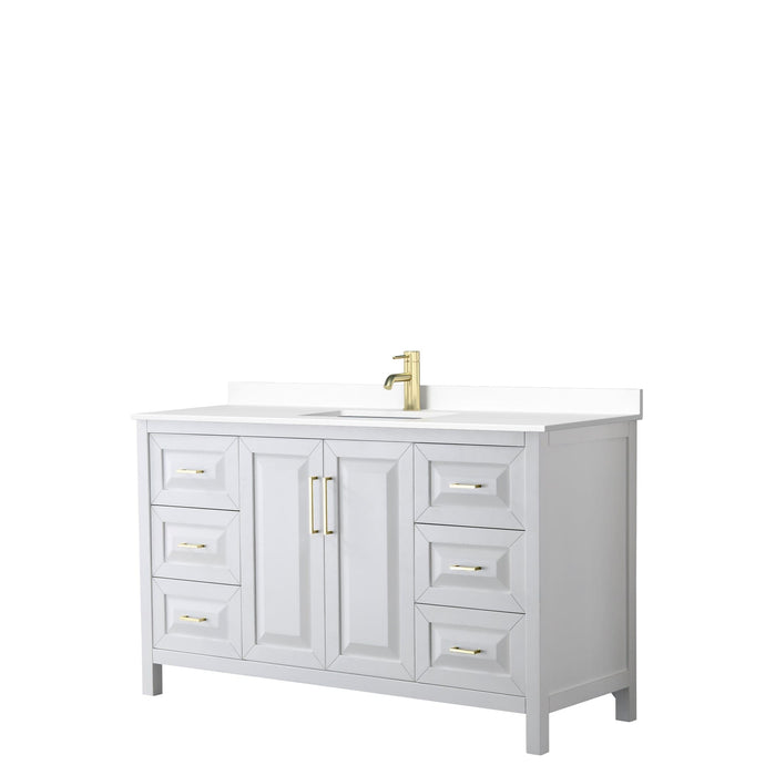 Wyndham Collection WCV252560SWGWCUNSMXX Daria 60 Inch Single Bathroom Vanity in White, White Cultured Marble Countertop, Undermount Square Sink, Brushed Gold Trim