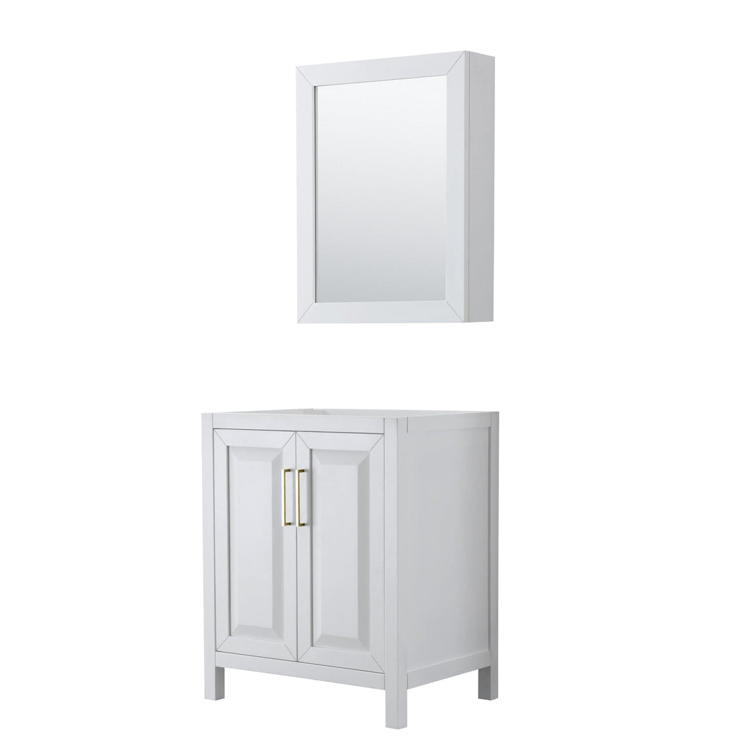 Wyndham Collection WCV252530SWGCXSXXMED Daria 30 Inch Single Bathroom Vanity in White, No Countertop, No Sink, Medicine Cabinet, Brushed Gold Trim