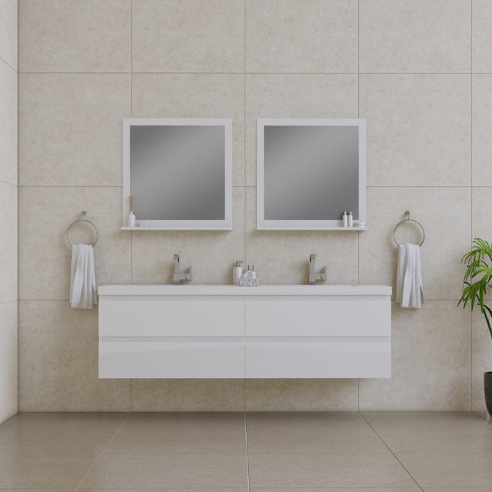 Alya Bath AB-MOF72D-W Paterno 72 inch Modern Wall Mounted Bathroom Vanity, White