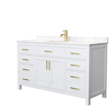 Load image into Gallery viewer, Wyndham Collection WCG242460SWGCCUNSMXX Beckett 60 Inch Single Bathroom Vanity in White, Carrara Cultured Marble Countertop, Undermount Square Sink, Brushed Gold Trim