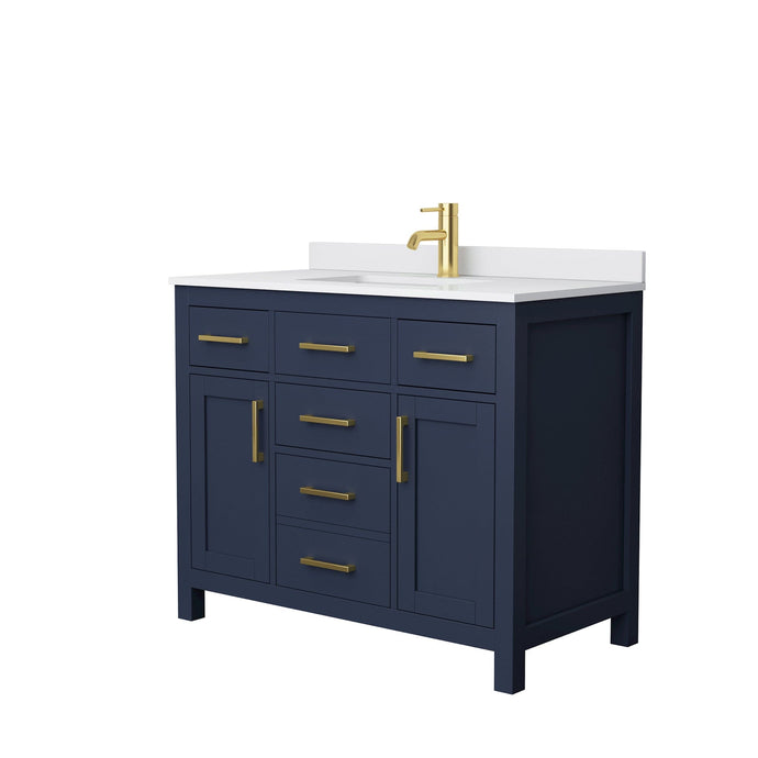 Wyndham Collection WCG242442SBLWCUNSMXX Beckett 42 Inch Single Bathroom Vanity in Dark Blue, White Cultured Marble Countertop, Undermount Square Sink, No Mirror