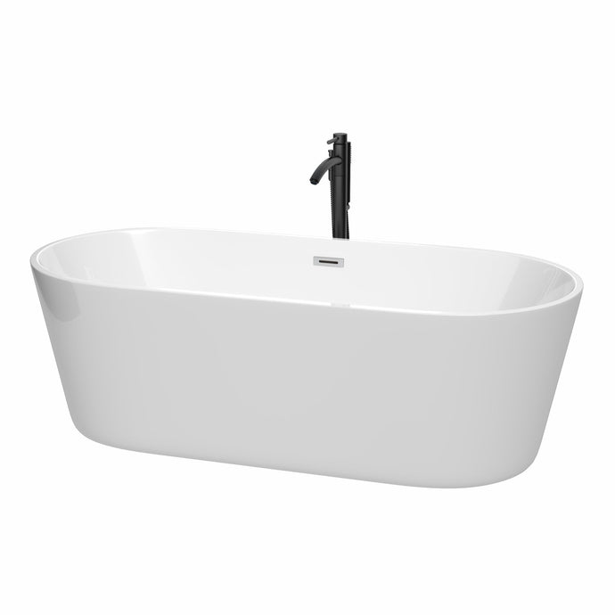 Wyndham Collection WCOBT101271PCATPBK Carissa 71 Inch Freestanding Bathtub in White with Polished Chrome Trim and Floor Mounted Faucet in Matte Black