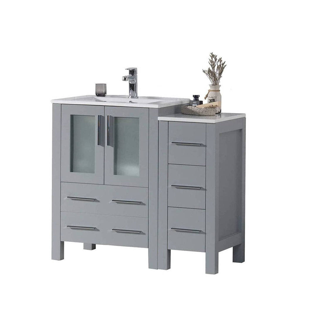 Blossom 001 36S 15 C Sydney 36 Inch Vanity with Ceramic Sink & Side Cabinet - Metal Grey