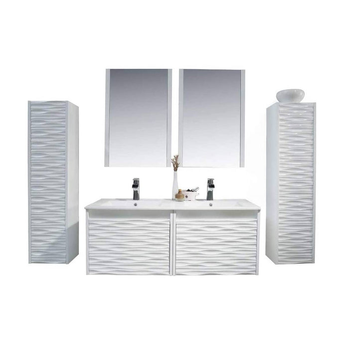 Blossom 008 48 01D C M 2SC Paris 48 Inch Vanity with Ceramic Double Sinks, Two Mirrors & Two Side Cabinets - White