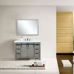 Lexora LM342248SHCSM44F Marsyas 48" Ash Grey Single Vanity, White Quartz Top, White Square Sink and 44" Mirror w/ Faucet