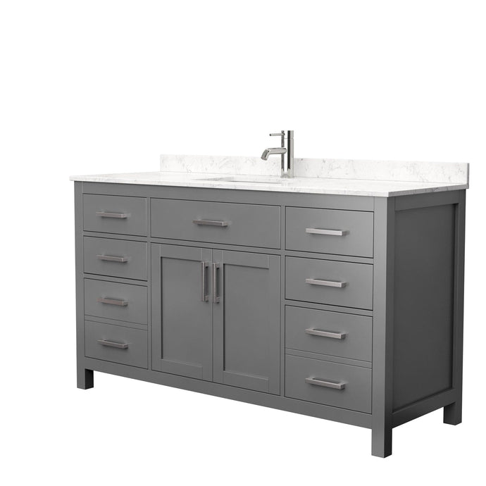 Wyndham Collection WCG242460SKGCCUNSMXX Beckett 60 Inch Single Bathroom Vanity in Dark Gray, Carrara Cultured Marble Countertop, Undermount Square Sink, No Mirror