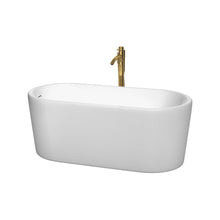 Load image into Gallery viewer, Wyndham Collection WCBTK151159SWATPGD Ursula 59 Inch Freestanding Bathtub in White with Shiny White Trim and Floor Mounted Faucet in Brushed Gold